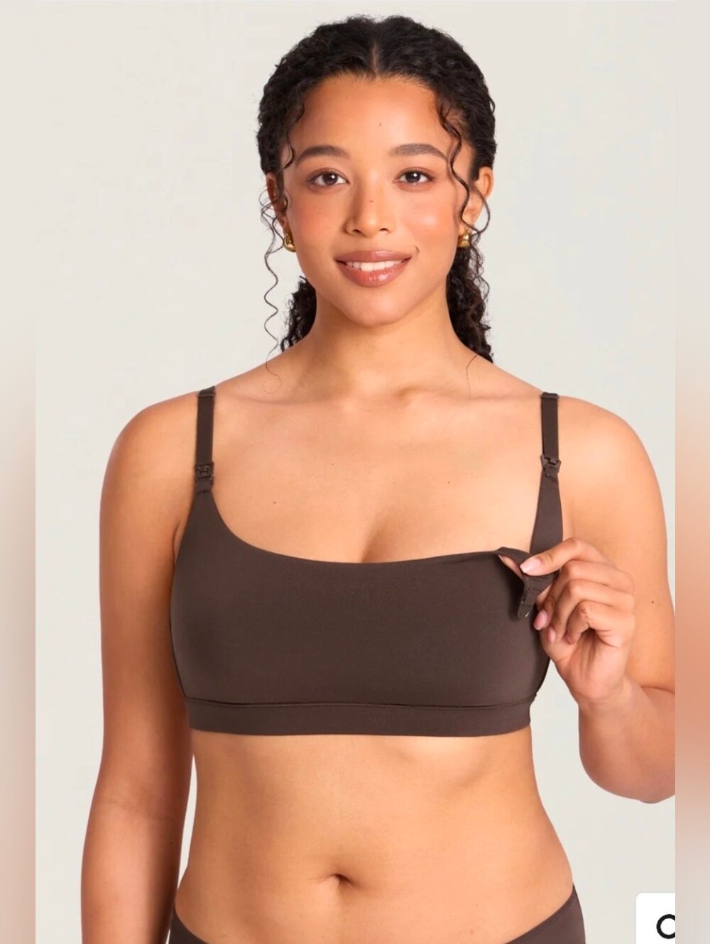 NEW MOMANDA Cotton Scoop Neck Nursing Bra Brown Large